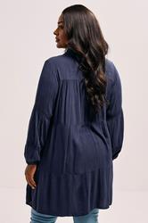 YOURS Plus Size Navy Blue Tiered Crochet Detail Shirt | Yours Clothing 2