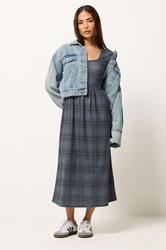 PixieGirl Petite Women's Grey Check Midi Dress | PixieGirl 1