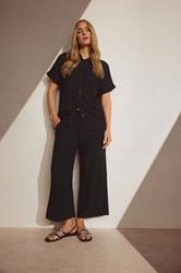 LTS Tall Black Wide Leg Cropped Linen Trousers 3
