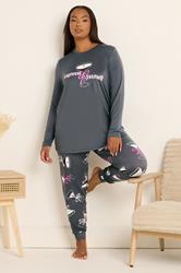 YOURS Plus Size Grey 'Espresso Yourself' Soft Touch Pyjama & Eye Mask Set | Yours Clothing 2