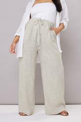 YOURS Plus Size White Striped Linen Tie Front Trousers | Yours Clothing 2