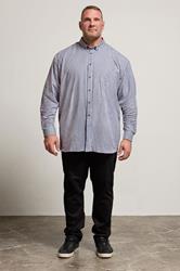 KAM Big & Tall Navy Blue Long Sleeve Gingham Shirt | BadRhino 1