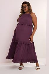 BUMP IT UP MATERNITY Plus Size Dark Purple Tiered Frill Maxi Dress | Yours Clothing 3
