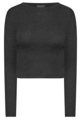 PixieGirl Petite Womens Black Metallic Ribbed Long Sleeve Top | PixieGirl 7