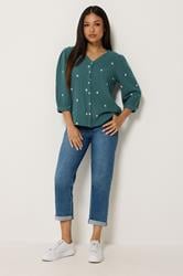 M&Co Petite Teal Blue Floral Embroidered Cotton Blouse | M&Co 1