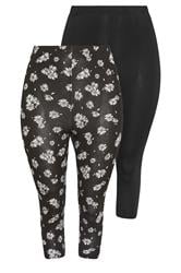 YOURSET 2 PACK Curve Black Daisy Cropped Leggings