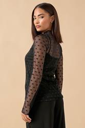 PixieGirl Petite Women's Black Polka Dot Mesh Long Sleeve Top | PixieGirl 2