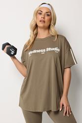YOURS ACTIVE Plus Size Brown 'Wellness Studio' T-Shirt | Yours Clothing 1