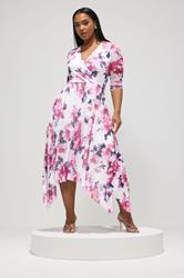 YOURS LONDON Plus Size White Floral Wrap Midi Dress | Yours Clothing 1