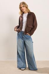 PixieGirl Petite Women's Chocolate Brown Faux Suede Bomber Jacket | PixieGirl 1