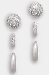 YOURSET 3 PACK Silver Tone Mixed Stud & Hoop Earring Set | Yours Clothing 3