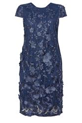YOURS LONDON Curve Navy Blue Floral 3D Embroidered Shift Dress