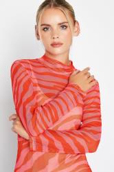 Petite Pink Zebra Print Long Sleeve Mesh Top | PixieGirl  5