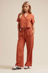 PixieGirl Petite Women's Rust Orange Linen Cropped Short Sleeve Shirt | PixieGirl 1