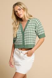 PixieGirl Petite Women's Green Knitted Gingham Cardigan | PixieGirl 3