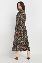 PixieGirl Petite Women's Brown Abstract Spot Midi Tea Dress | PixieGirl 2