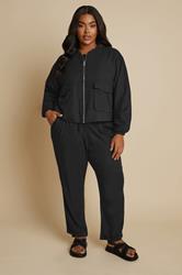 YOURS Plus Size Black Linen Bomber Jacket | Yours Clothing 1