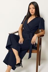 M&Co Petite Navy Blue Cropped Tie Waist Jumpsuit | M&Co 1