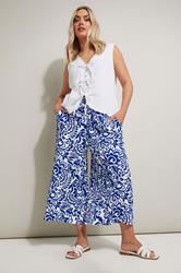 YOURS Plus Size Blue Abstract Floral Textured Midaxi Culottes | Yours Clothing 1