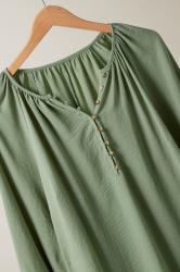 EVANS Plus Size Khaki Green Button Front Long Sleeve Blouse | Evans 6