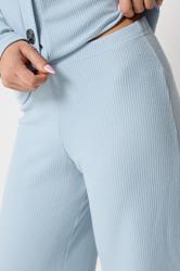 PixieGirl Petite Women's Light Blue Ribbed Wide Leg Trousers | PixieGirl 4
