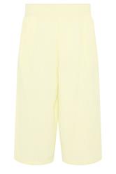 PixieGirl Petite Lemon Yellow Cotton Cheesecloth Cropped Wide Leg Trousers
