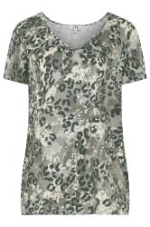 LTS Tall Grey Camo Leopard Print Cotton V-neck Top | Long Tall Sally 5