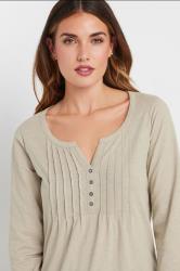 LTS Tall Natural Brown Cotton Henley Top | Long Tall Sally 4