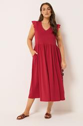 YOURS Plus Size Red Broderie Sleeve Maxi Dress | Yours Clothing 3