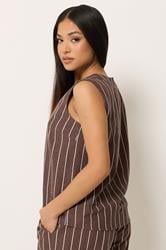 M&Co Petite Chocolate Brown Stripe Button Front Vest Top | M&Co 4