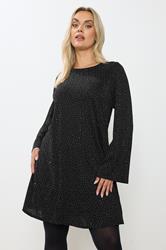 YOURS Curve Plus Size Black Flute Sleeve Swing Dress | Yours Clothing 1