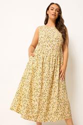 YOURS Plus Size Lemon Yellow Disty Floral Linen Maxi Dress | Yours Clothing 3