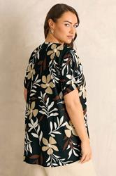 EVANS Plus Size Black Leaf Print Pleat Top | Evans 2