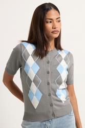 PixieGirl Petite Grey Argyle Cardigan