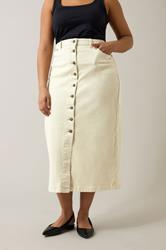 EVANS Plus Size Cream Button Through Denim Maxi Skirt | Evans 1