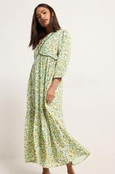 PixieGirl Petite Women's Green Floral Frill Midaxi Dress | PixieGirl 1