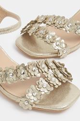 Gold Shimmer Floral Block Heel Sandals In Extra Wide EEE Fit | Yours Clothing 6