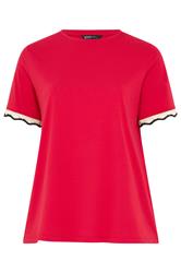 YOURS Curve Red Metallic Crochet Trim T-Shirt