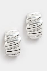Silver Tone Ribbed Hoop Earrings | Yours Clothing 3