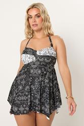 YOURS Plus Size Black Bandana Print Hanky Hem Tankini Top | Yours Clothing 4