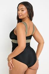 YOURS Plus Size Black Metallic Tummy Control Swimsuit | Yours Clothing 5