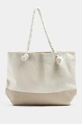 Brown & Gold Striped Rope Tote Bag | Yours Clothing 6