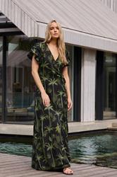 LTS Tall Black Tropical Palm Frill Sleeve Maxi Dress | Long Tall Sally 3