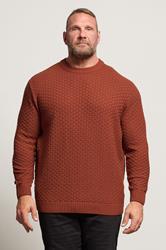 BadRhino Big & Tall Burnt Red Textured Crew Neck Knitted Jumper | BadRhino 3