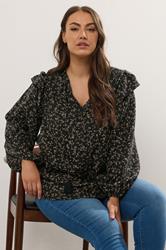 YOURS Plus Size Black Leaf Print Frill Top | Yours Clothing 3