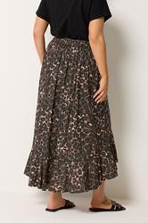 YOURS Plus Size Chocolate Brown Leopard Print Ruffle Skirt | Yours Clothing 5
