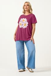 YOURS Plus Size Pink Studded Daisy T-Shirt | Yours Clothing 1