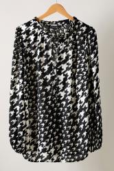 EVANS Curve Black Dogtooth Print Tie Neck Blouse