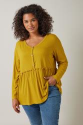 EVANS Plus Size Yellow Long Sleeve Top | Evans 3