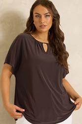 EVANS Plus Size Chocolate Brown Bar Detail Top | Evans 3
